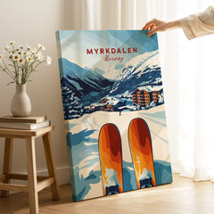 Myrkdalen, Norway Print - Ski Resort Art, Winter Wall Art featuring snowy mountains and ski lodge decor