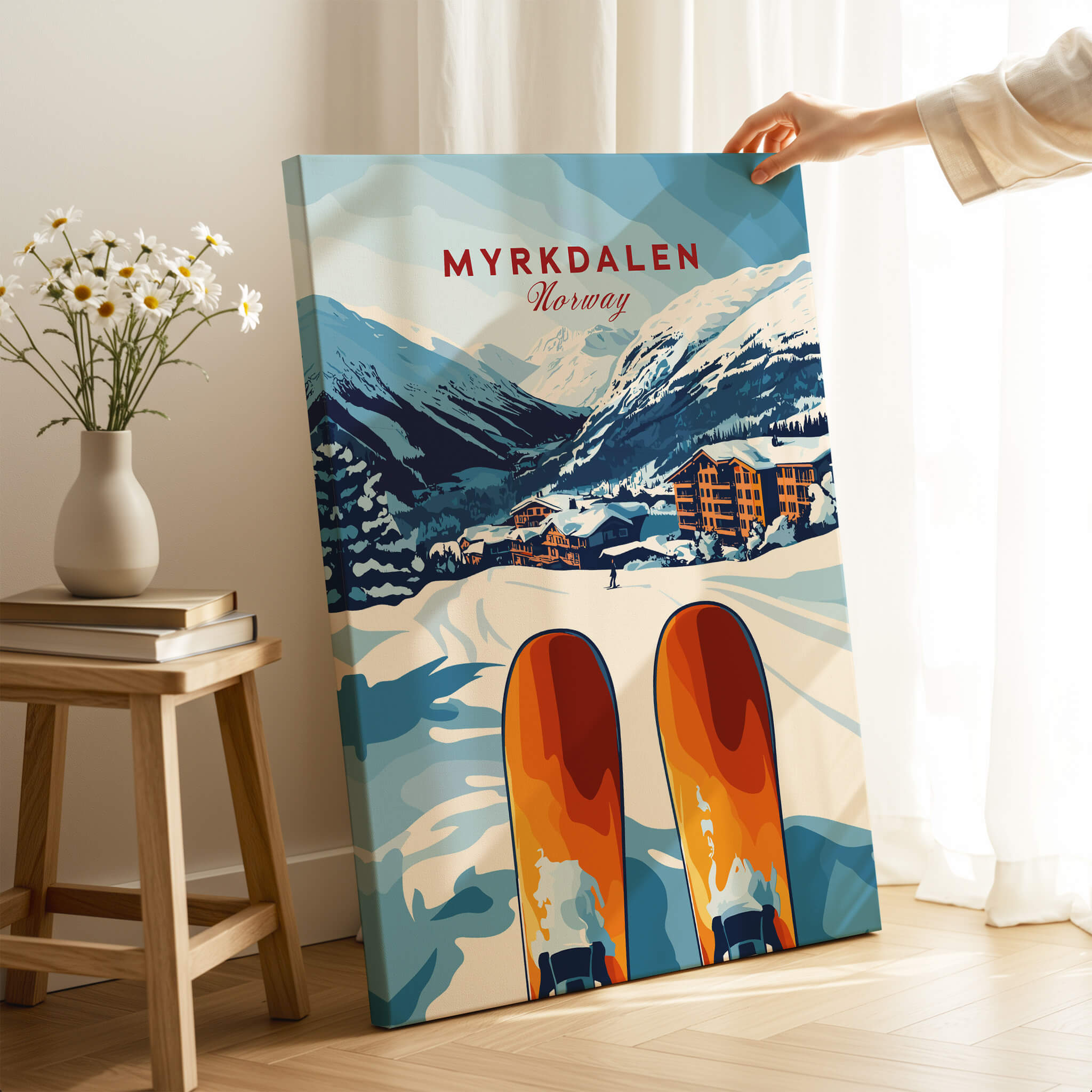 Myrkdalen, Norway Print - Ski Resort Art, Winter Wall Art featuring snowy mountains and ski lodge decor