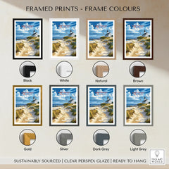 Nantucket lighthouse travel poster in 8 frame colors, ready to hang wall art for home decor