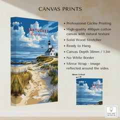 Nantucket Massachusetts lighthouse canvas print, beach scene wall art with mirror wrap, ready to hang
