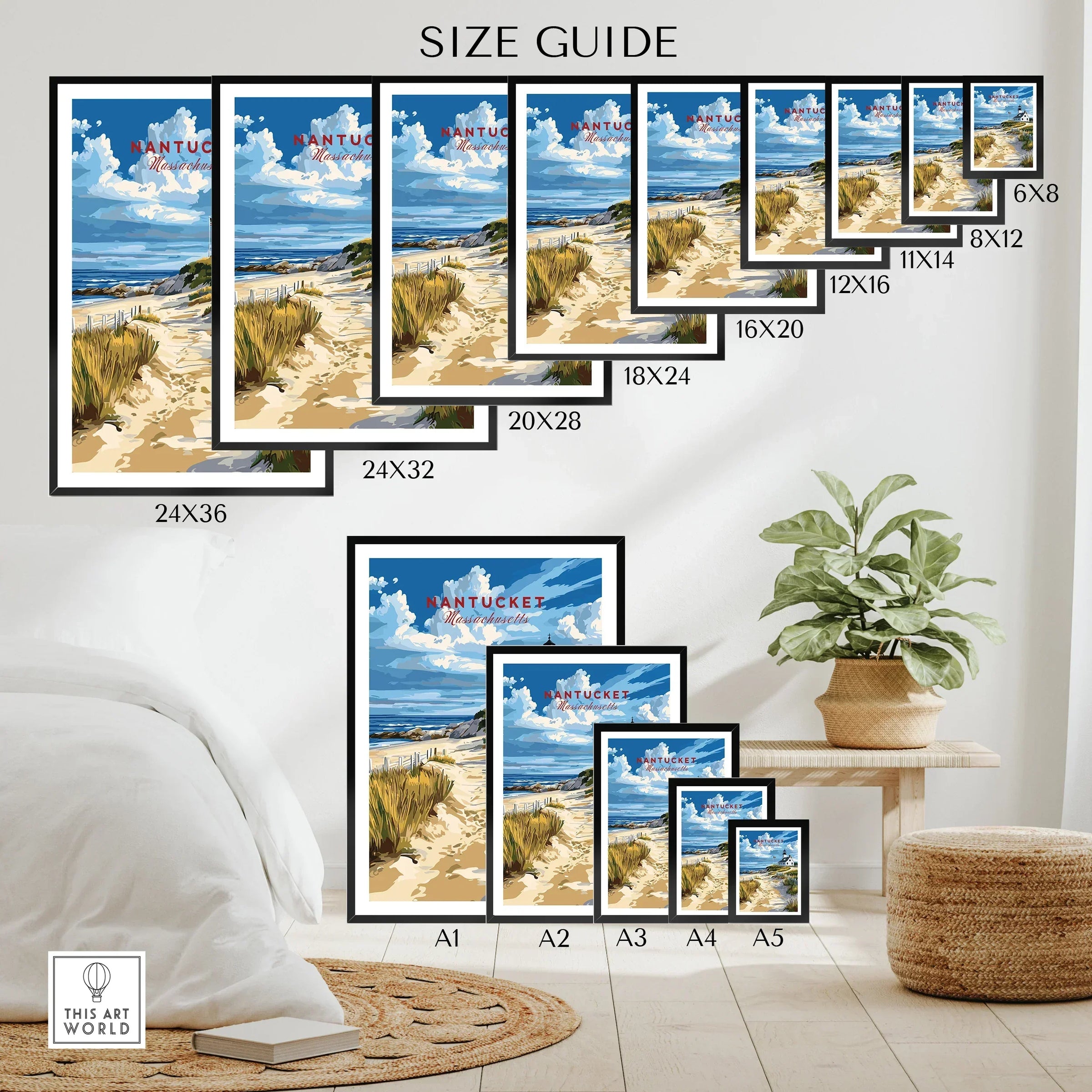 Nantucket beach travel poster in multiple sizes for wall art decor