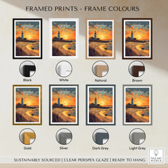 Nantucket lighthouse travel poster in eight frame colors, ready to hang wall art
