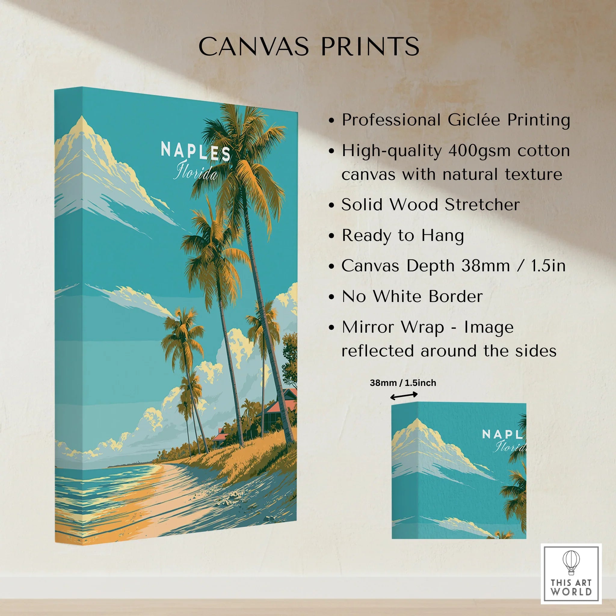 Naples Florida Beach Travel Poster — canvas print stretched cotton canvas details