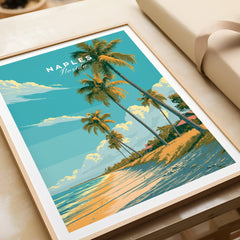 Naples Florida Beach Travel Poster — framed art print closeup gift unwrapped natural frame