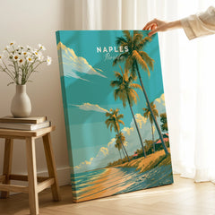 Naples Florida Beach Travel Poster — canvas print mirror edge hand holding room setting