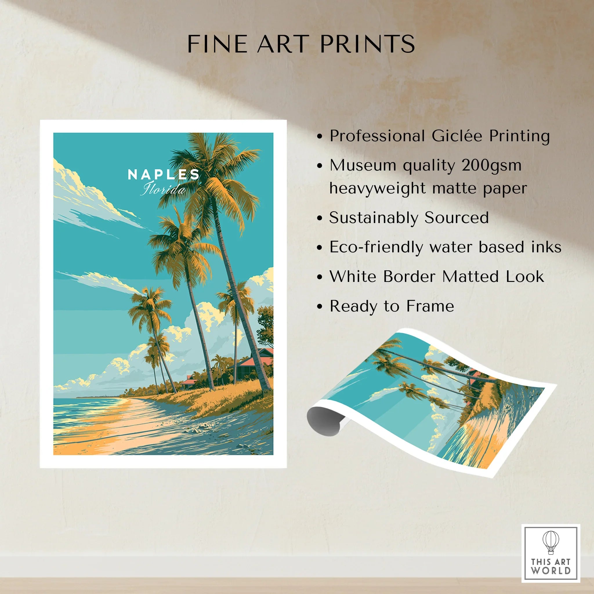 Naples Florida Beach Travel Poster — fine art print unframed quality details