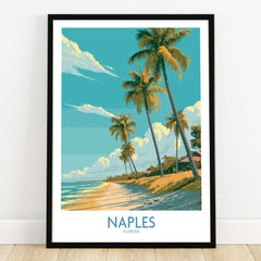 Naples Florida Palms Wall Art — art print in black frame on wooden floor