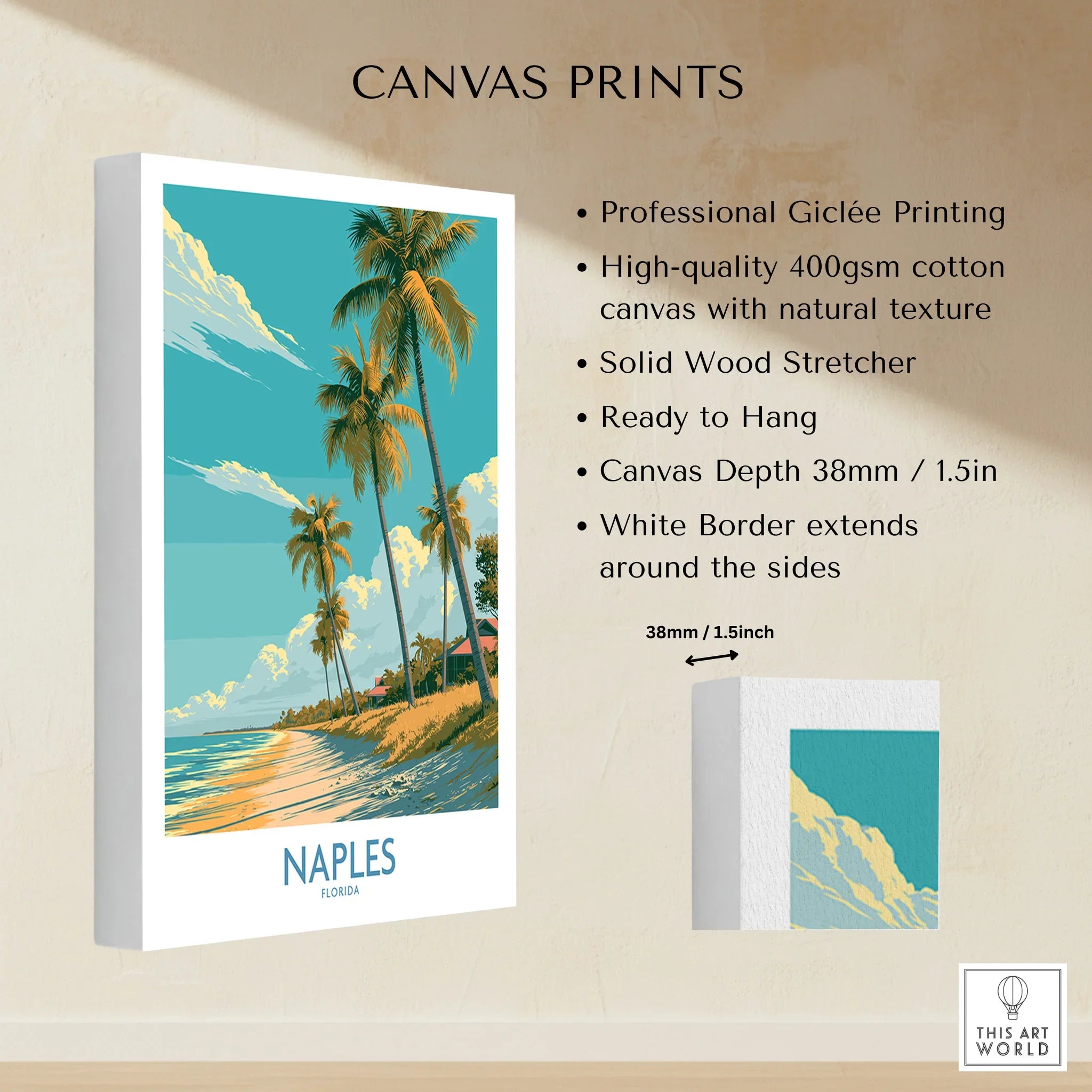 Naples Florida Palms Wall Art — canvas print stretched cotton canvas details