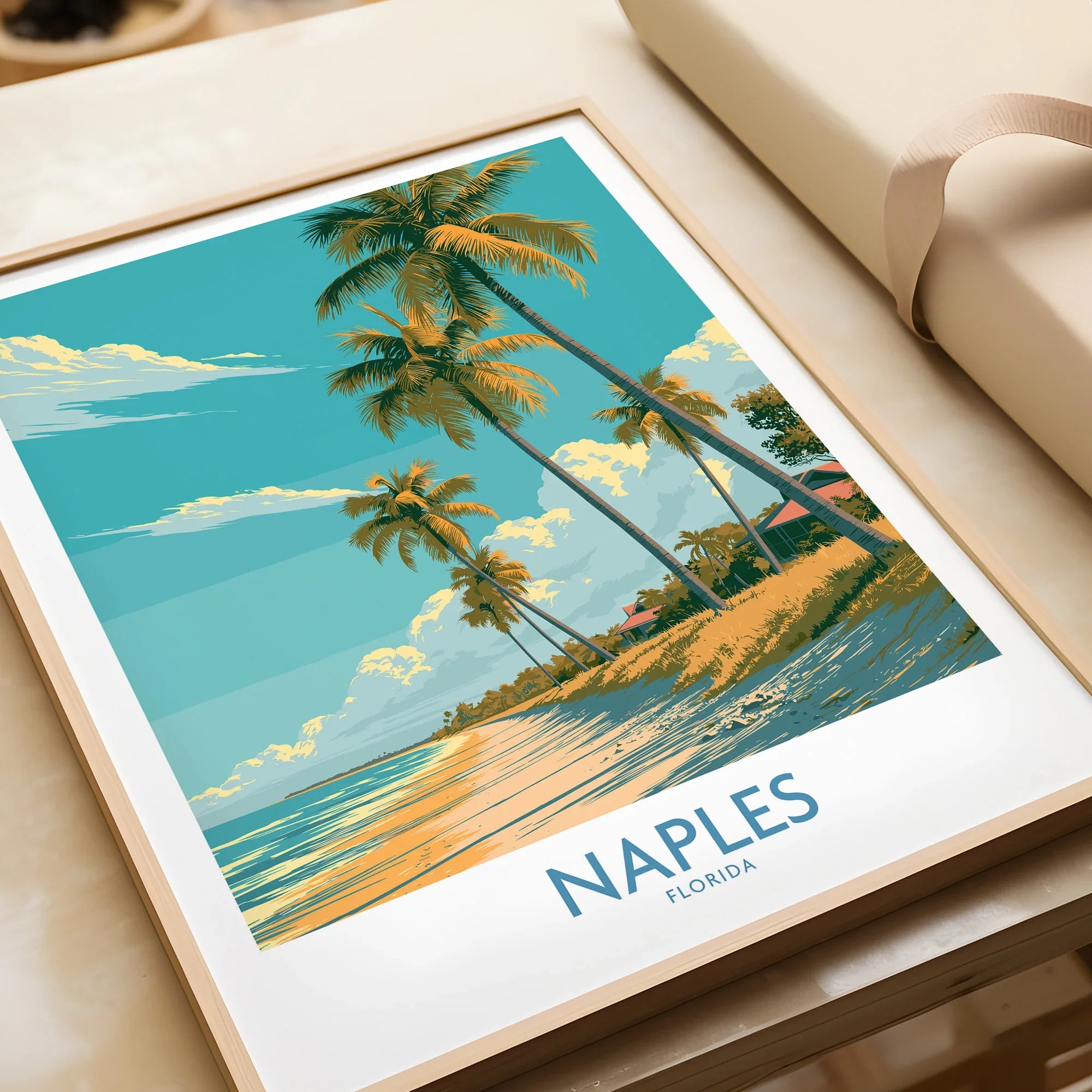 Naples Florida Palms Wall Art — framed art print closeup gift unwrapped natural frame