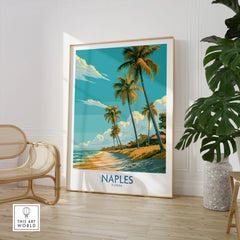 Naples Florida Palms Wall Art — large framed print room setting chair plant