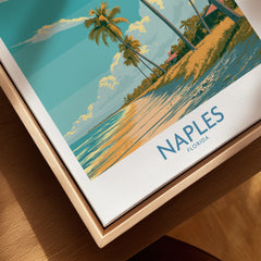 Naples Florida Palms Wall Art — closeup framed canvas natural wood floating frame