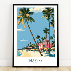 Naples Florida Shore Wall Art — art print in black frame on wooden floor