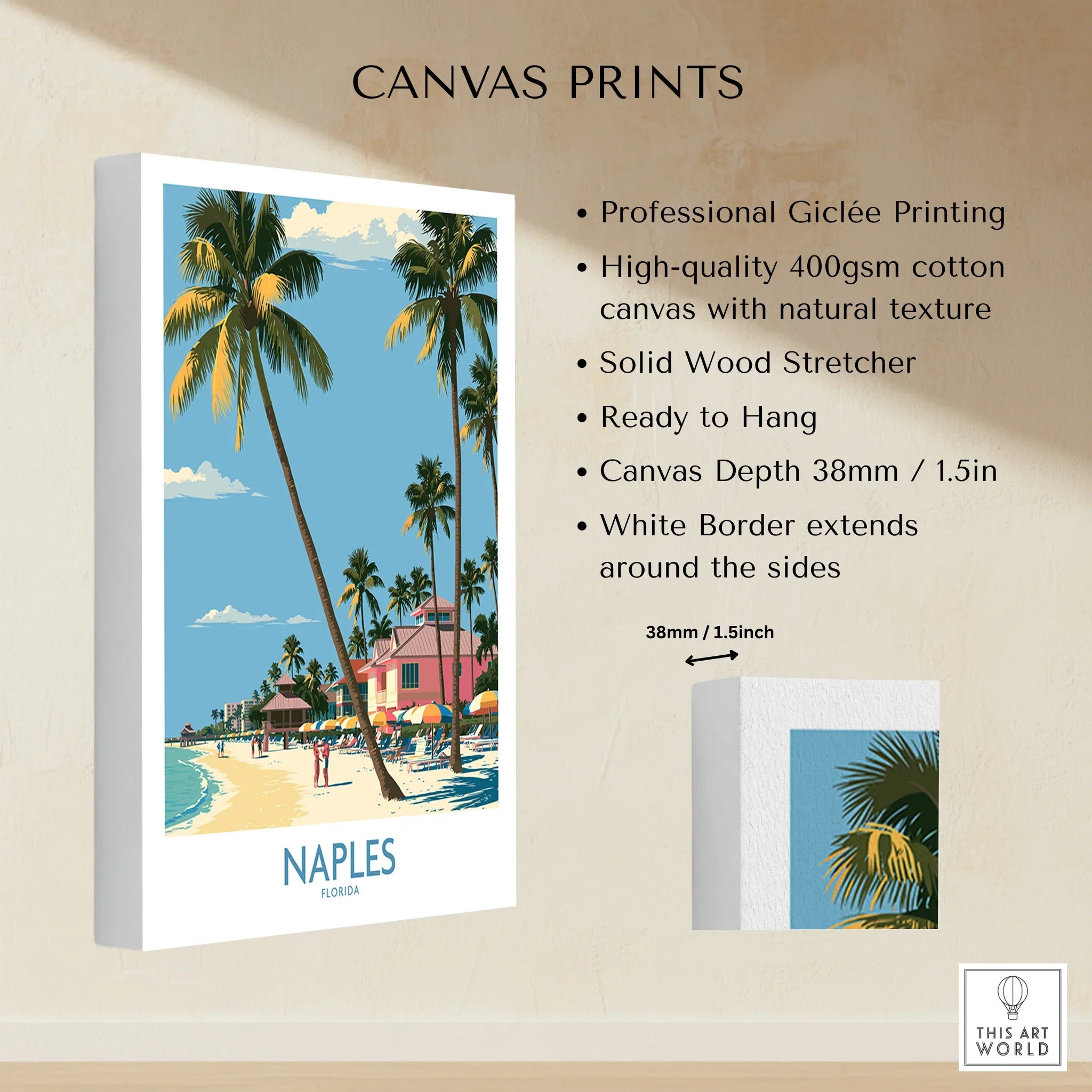 Naples Florida Shore Wall Art — canvas print stretched cotton canvas details