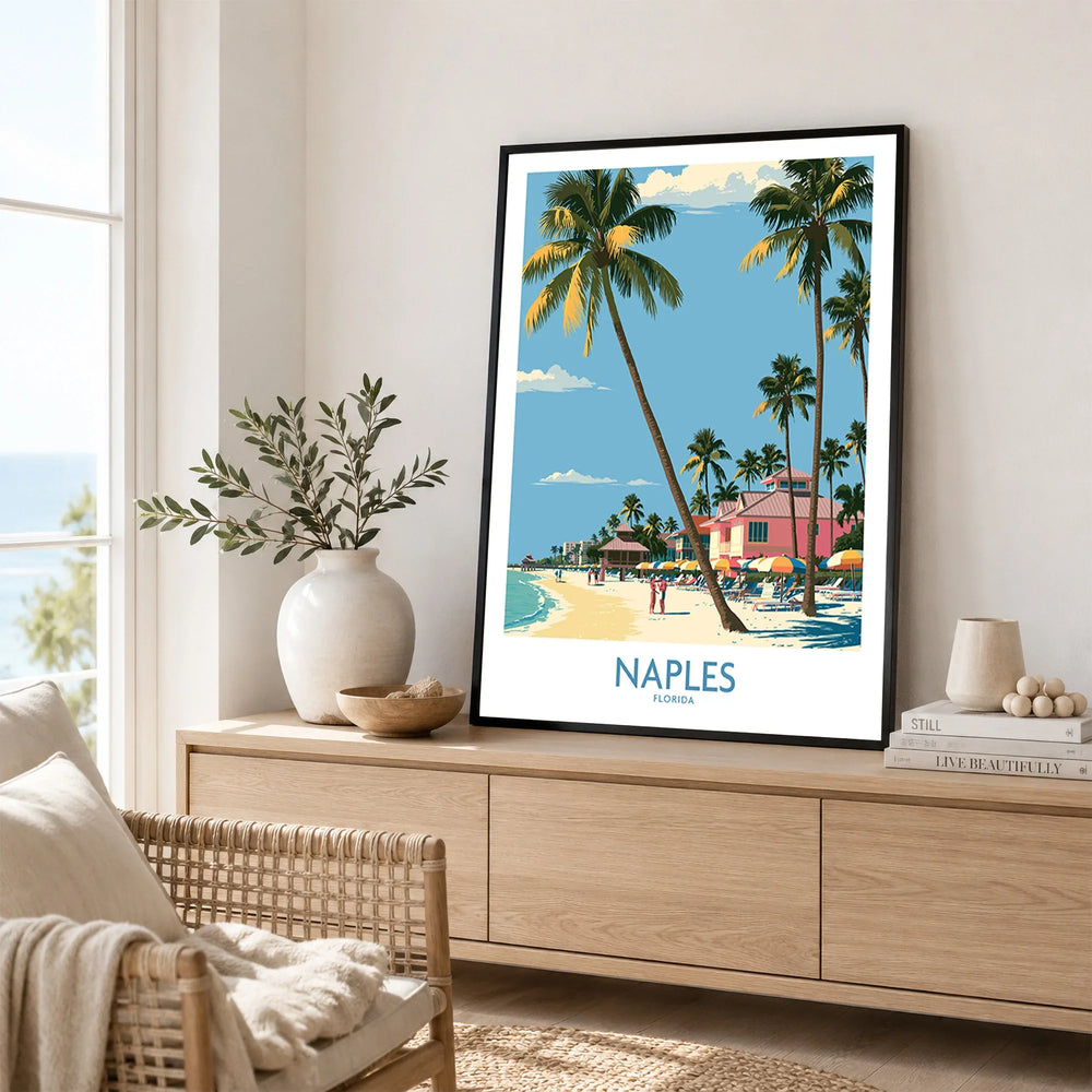 Naples Florida Shore Wall Art — framed artwork living room lifestyle setting