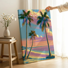 Naples Florida Sunset Travel Poster — canvas print mirror edge hand holding room setting