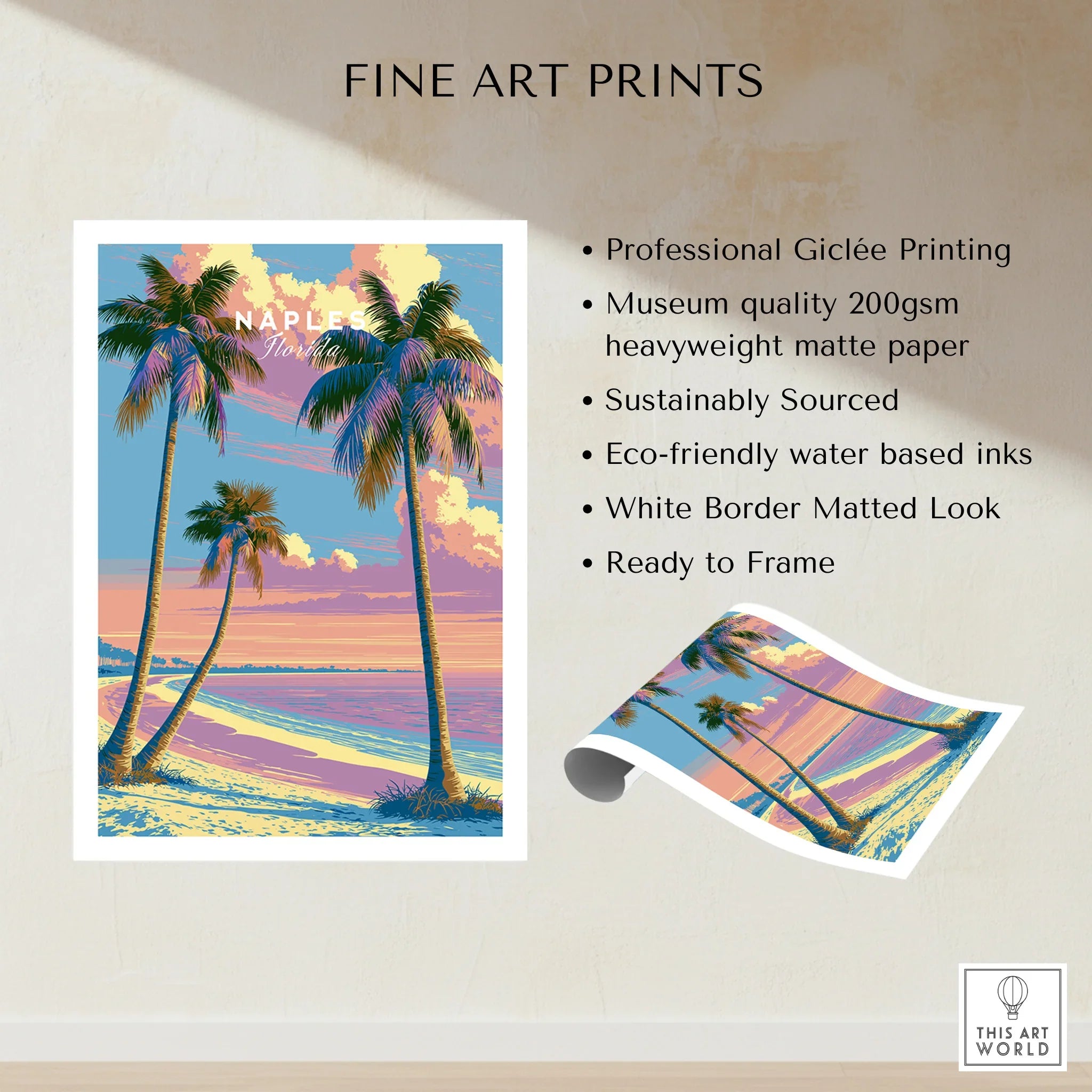 Naples Florida Sunset Travel Poster — fine art print unframed quality details