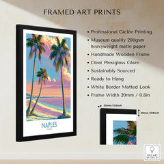Naples Florida Sunset Palms Wall Art — framed print details measurements quality details