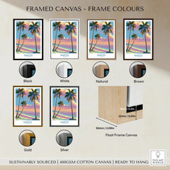 Naples Florida Sunset Palms Wall Art — framed canvas float frame colour options