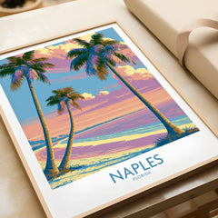 Naples Florida Sunset Palms Wall Art — framed art print closeup gift unwrapped natural frame