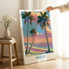 Naples Florida Sunset Palms Wall Art — canvas print mirror edge hand holding room setting