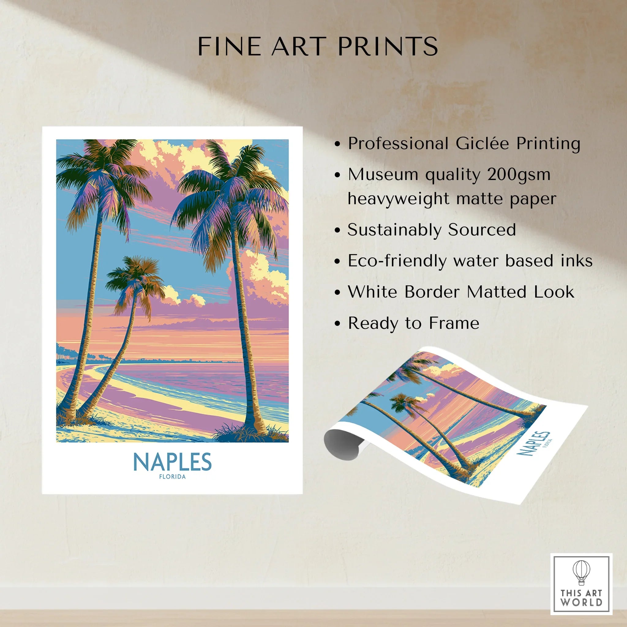 Naples Florida Sunset Palms Wall Art — fine art print unframed quality details