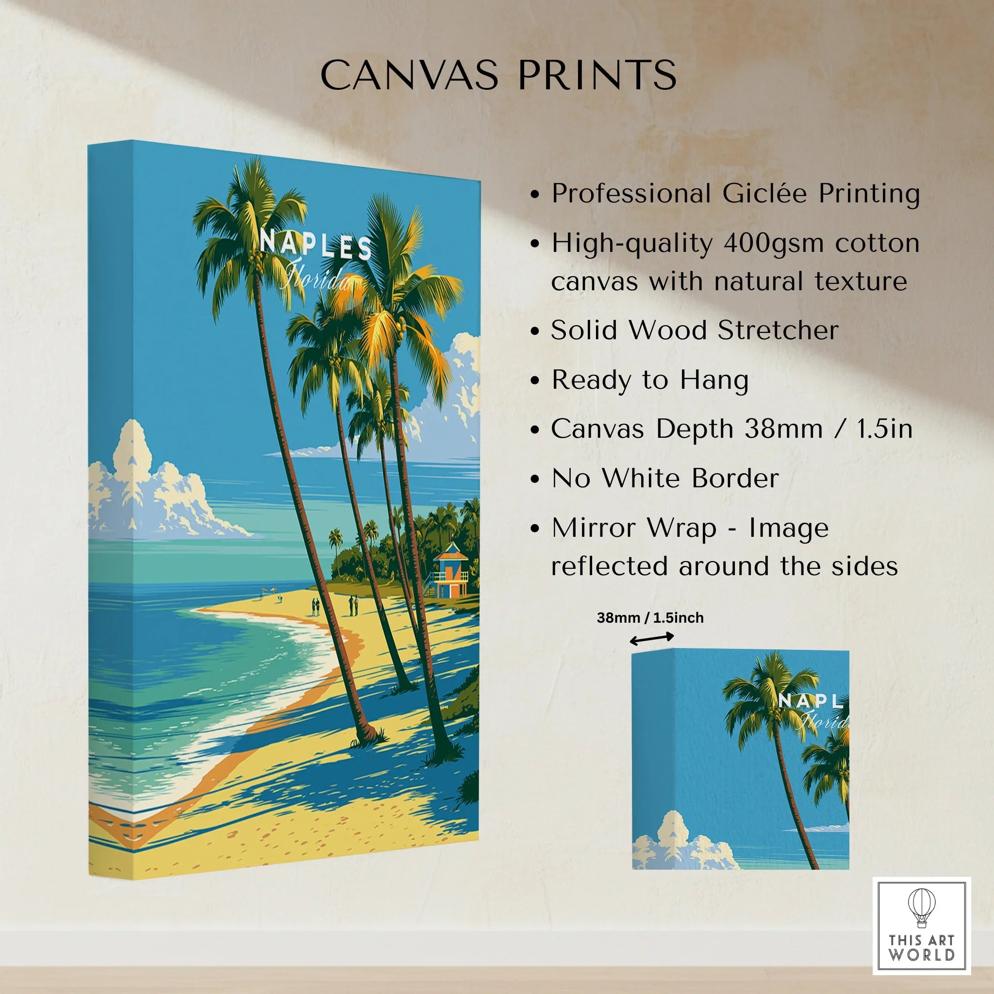 Naples Florida Palm Beach Travel Poster — canvas print stretched cotton canvas details