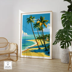 Naples Florida Palm Beach Travel Poster — large framed print room setting chair plant