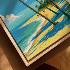 Naples Florida Palm Beach Travel Poster — closeup framed canvas natural wood floating frame