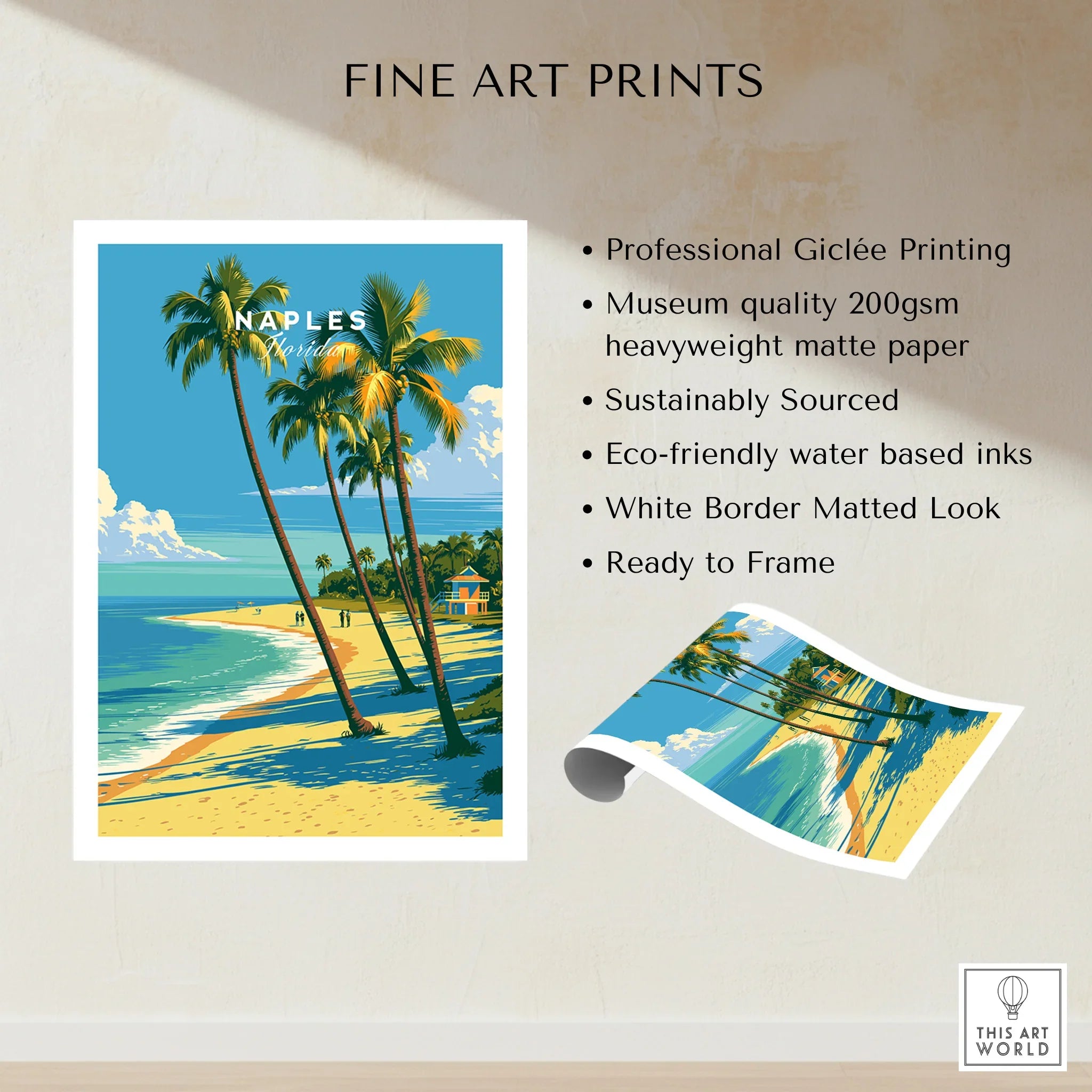 Naples Florida Palm Beach Travel Poster — fine art print unframed quality details