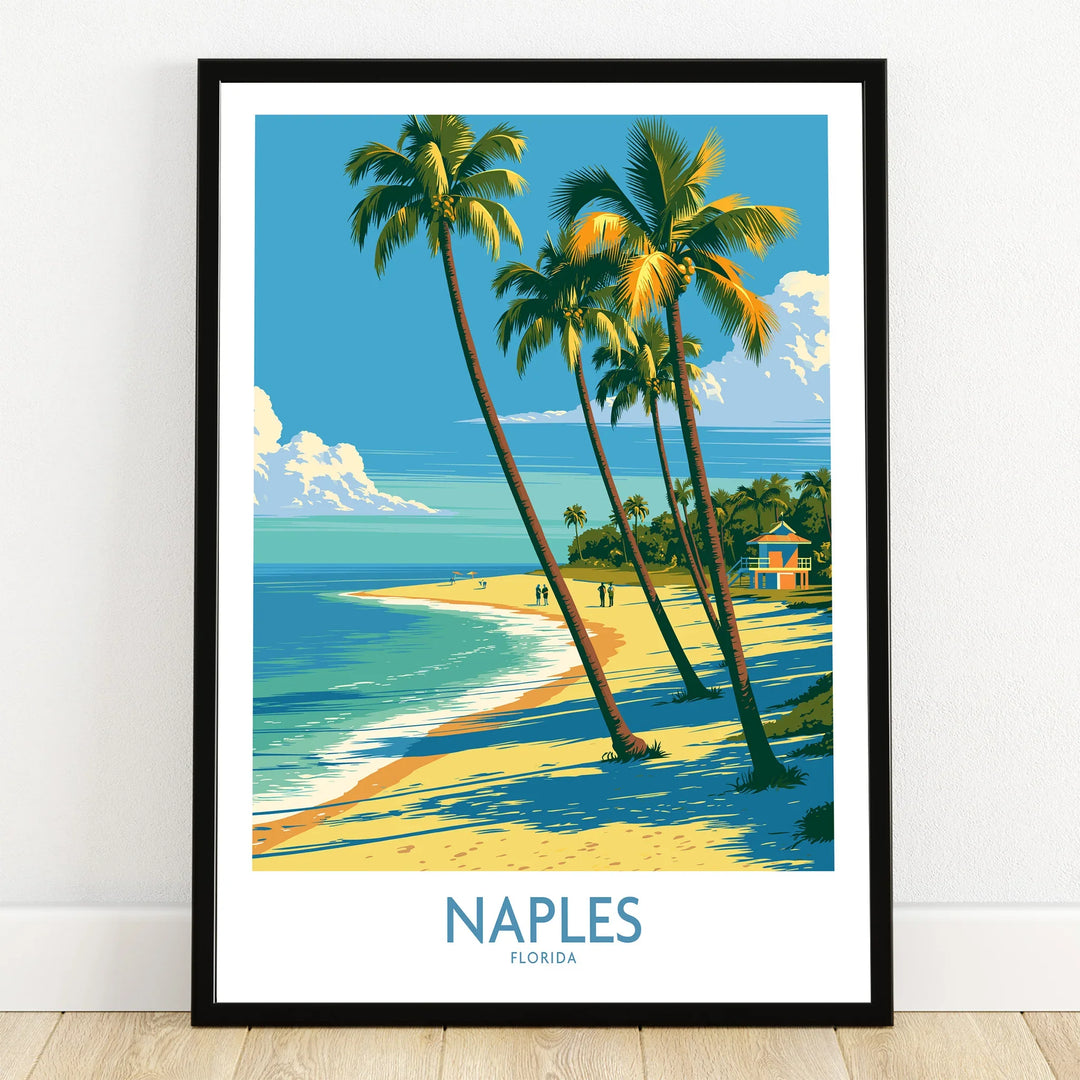 Naples Florida Cove Wall Art — art print in black frame on wooden floor