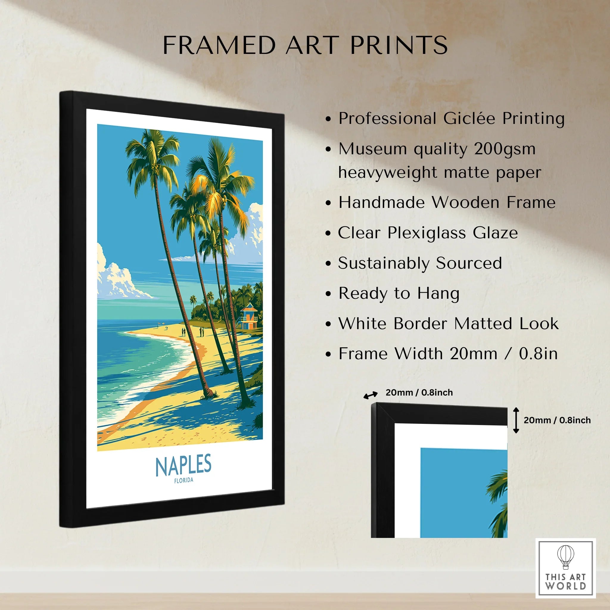 Naples Florida Cove Wall Art — framed print details measurements quality details