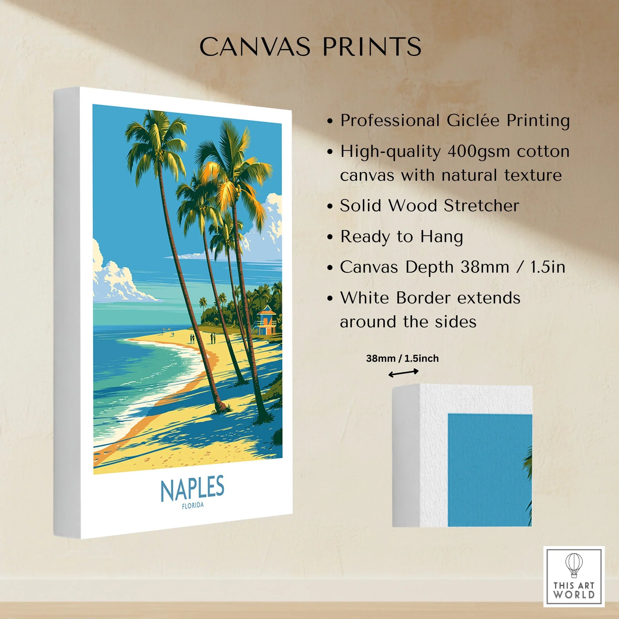 Naples Florida Cove Wall Art — canvas print stretched cotton canvas details