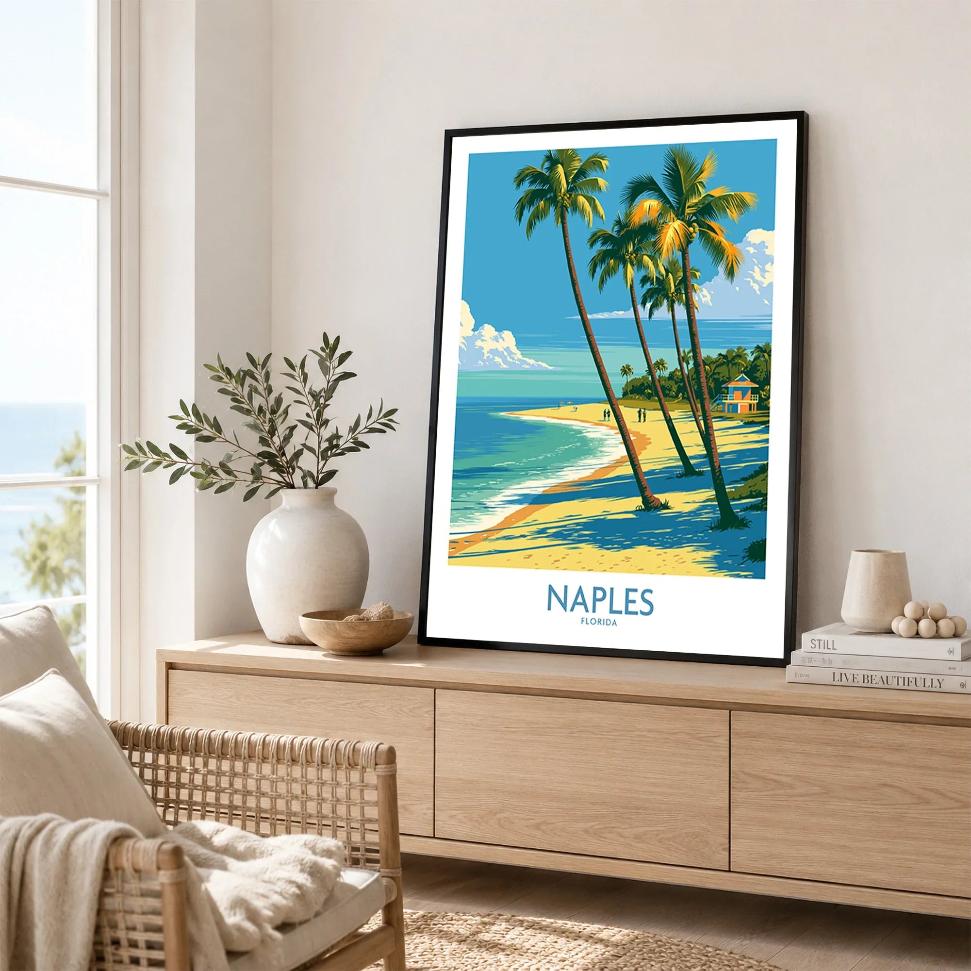 Naples Florida Cove Wall Art — framed artwork living room lifestyle setting