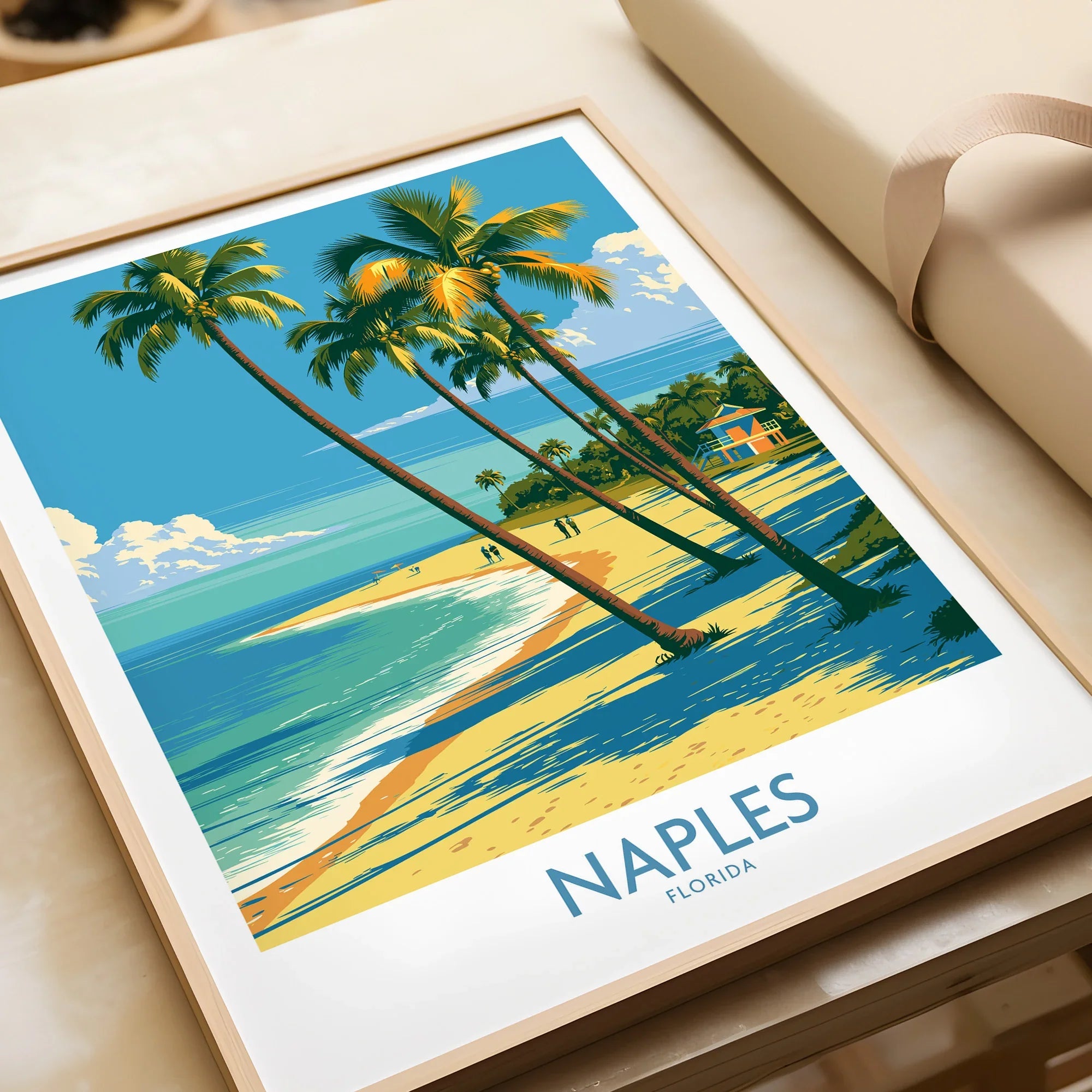 Naples Florida Cove Wall Art — framed art print closeup gift unwrapped natural frame