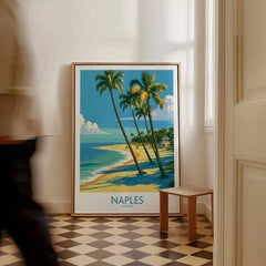 Naples Florida Cove Wall Art — framed canvas on floor man walking past
