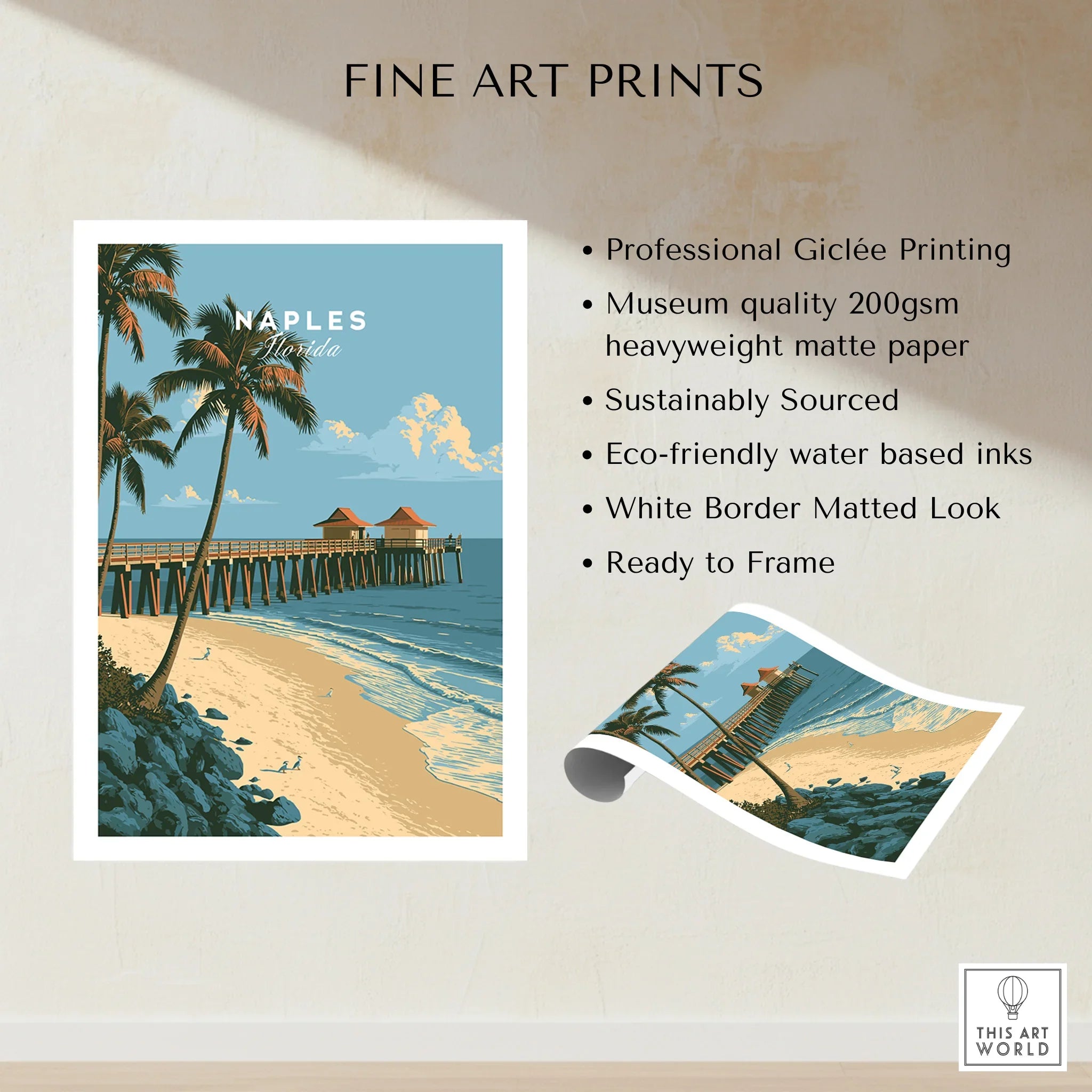 Naples Florida Pier Travel Poster — fine art print unframed quality details