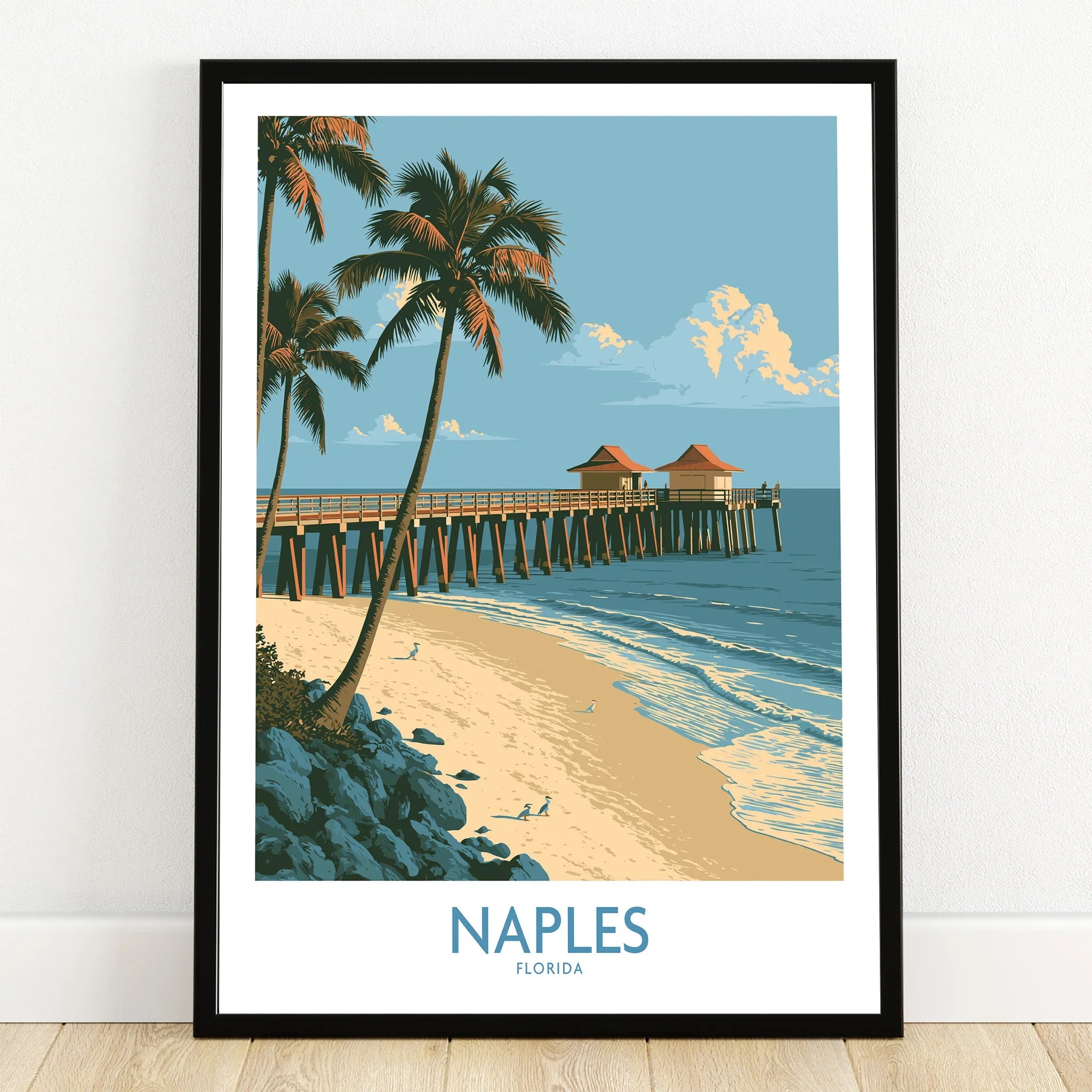 Naples Florida Coast Wall Art — art print in black frame on wooden floor