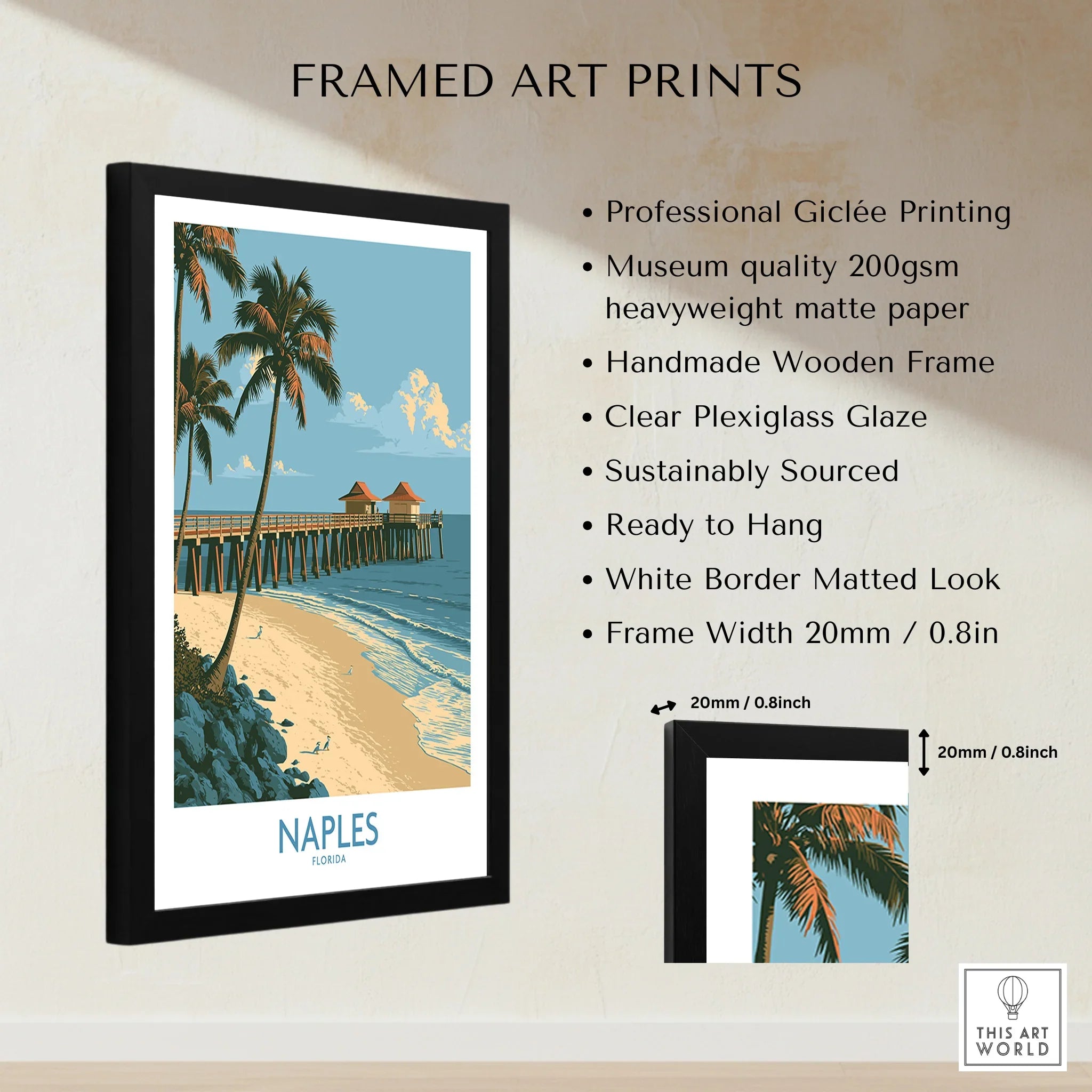 Naples Florida Coast Wall Art — framed print details measurements quality details