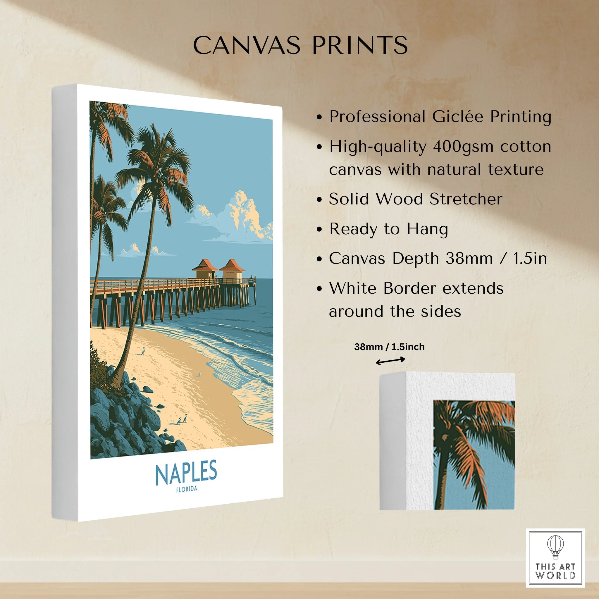 Naples Florida Coast Wall Art — canvas print stretched cotton canvas details