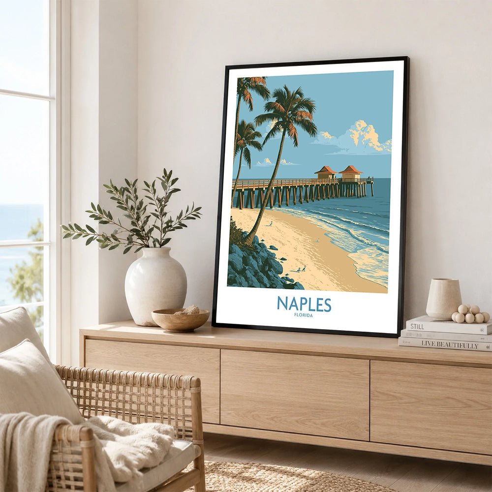 Naples Florida Coast Wall Art — framed artwork living room lifestyle setting