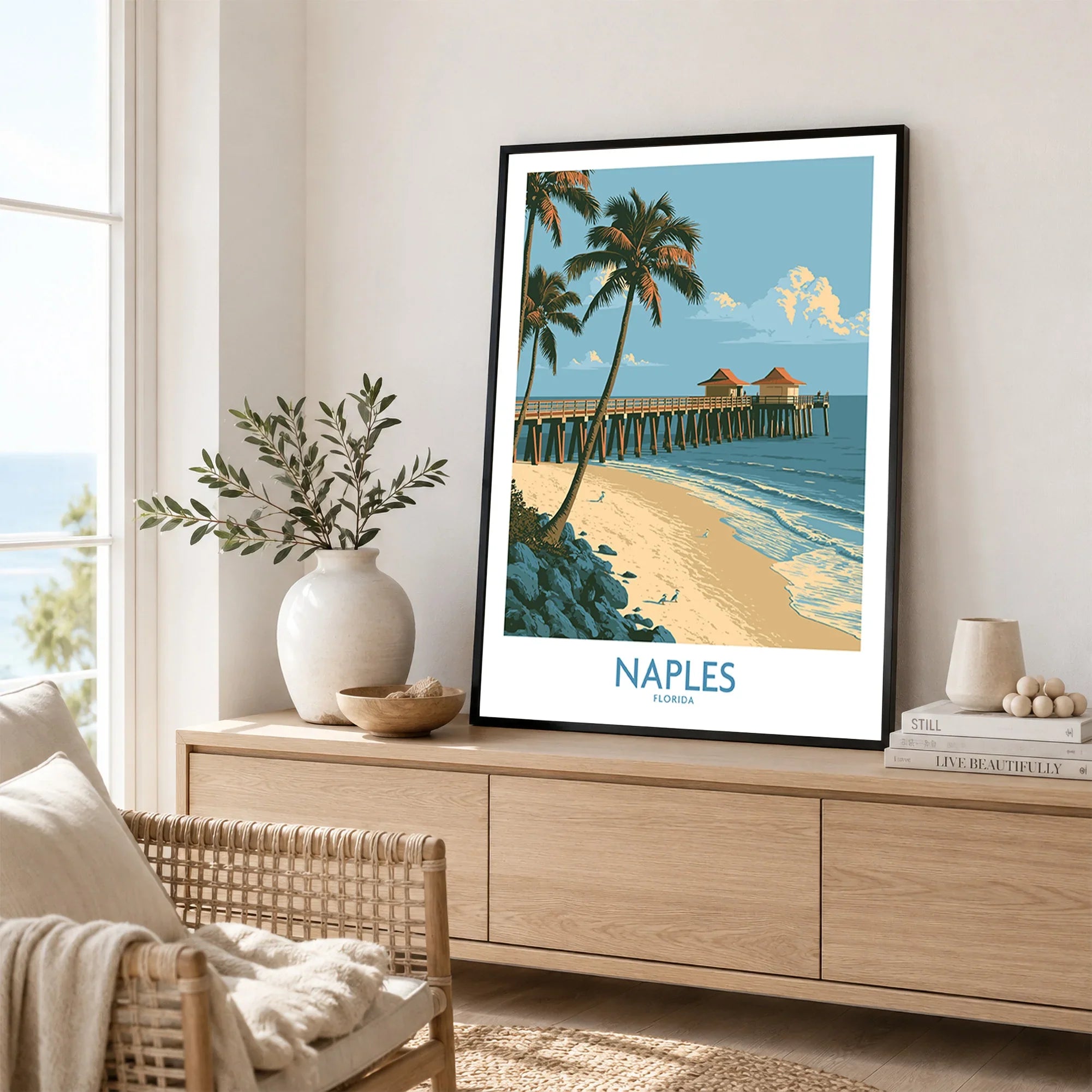 Naples Florida Coast Wall Art — framed artwork living room lifestyle setting