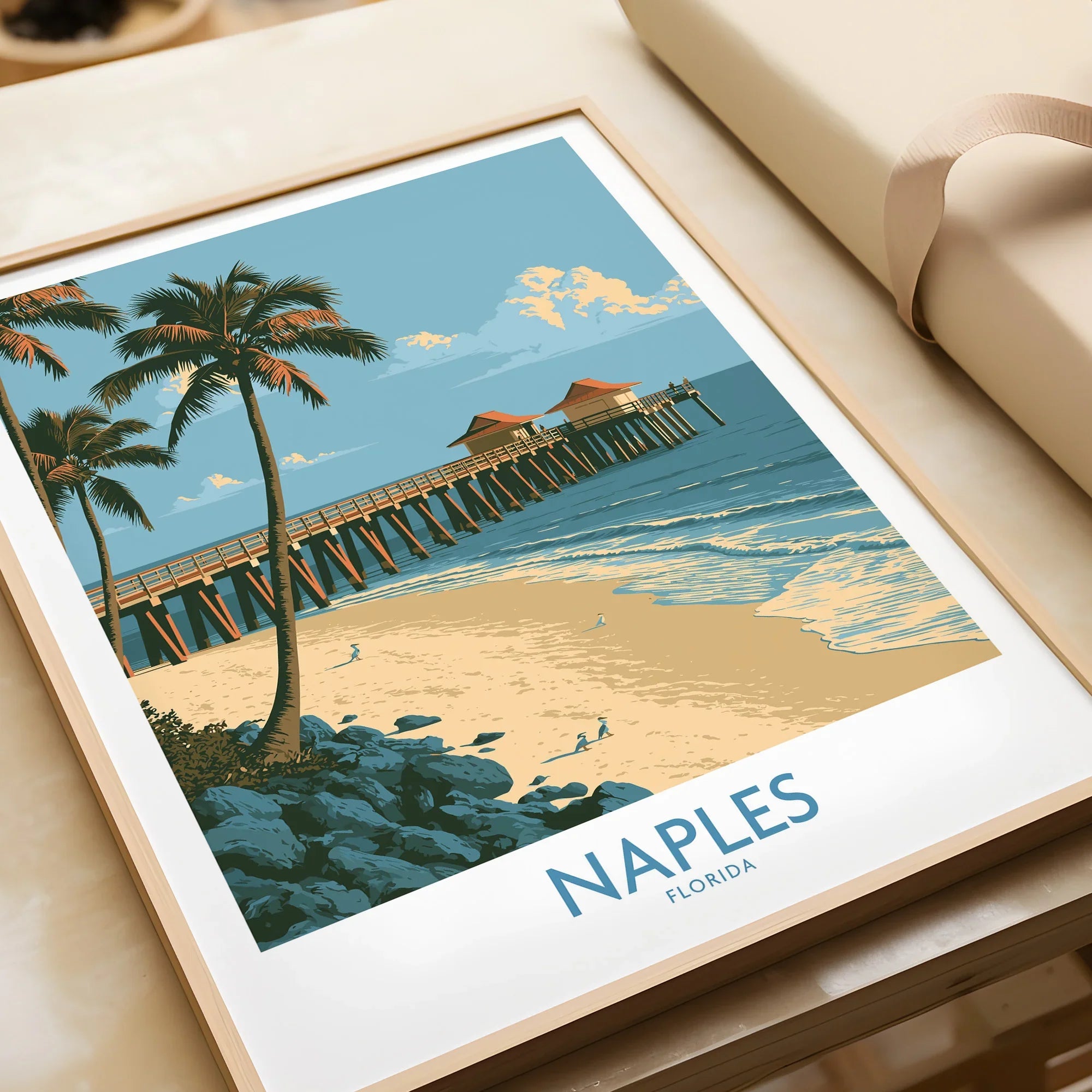 Naples Florida Coast Wall Art — framed art print closeup gift unwrapped natural frame