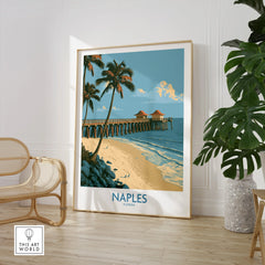 Naples Florida Coast Wall Art — large framed print room setting chair plant