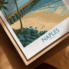 Naples Florida Coast Wall Art — closeup framed canvas natural wood floating frame