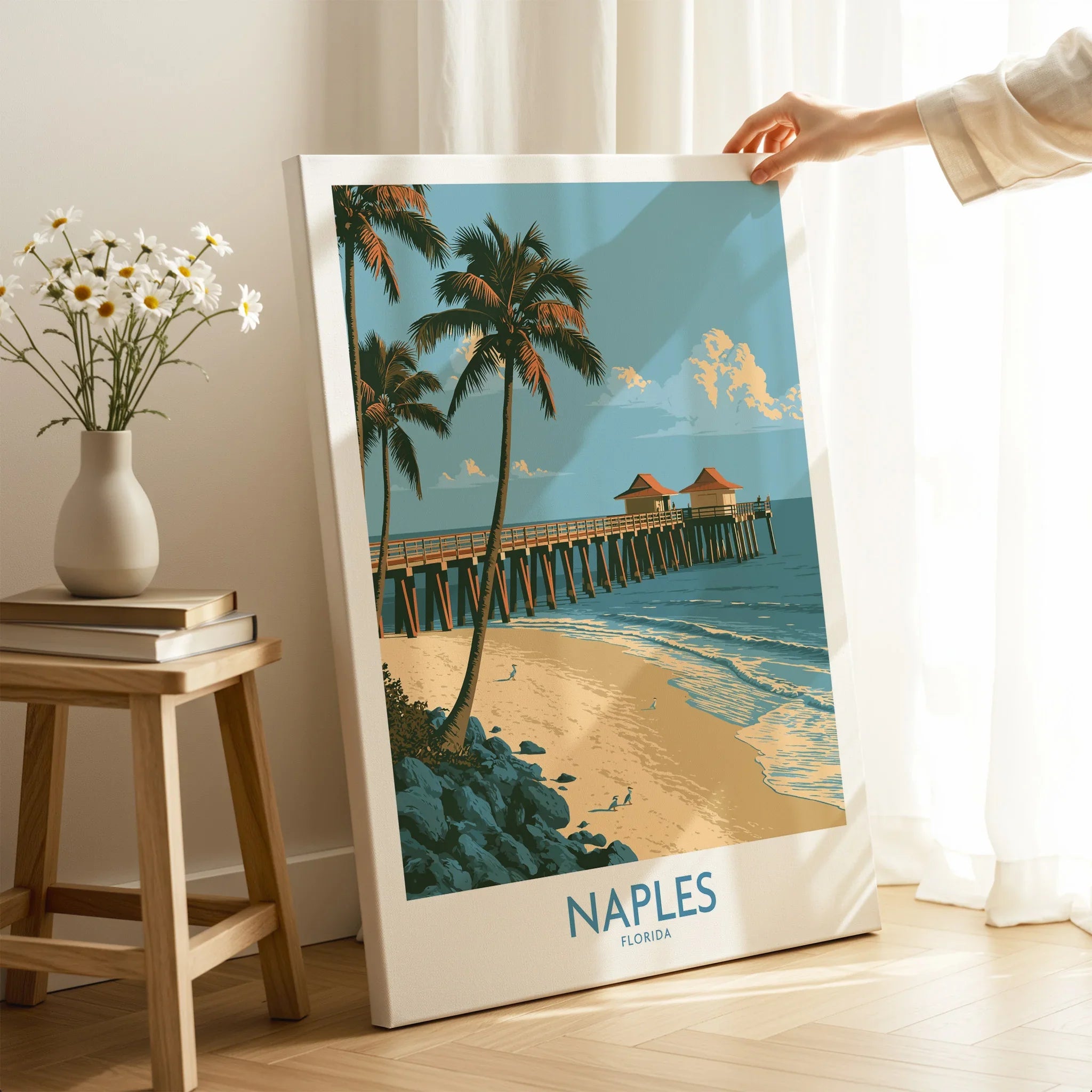Naples Florida Coast Wall Art — canvas print mirror edge hand holding room setting