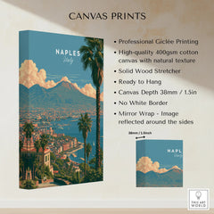 Naples Italy Bay of Naples Travel Poster — canvas print stretched cotton canvas details