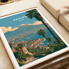 Naples Italy Bay of Naples Travel Poster — framed art print closeup gift unwrapped natural frame