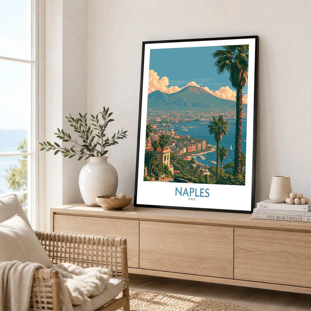 Naples Italy Vesuvius Wall Art — framed artwork living room lifestyle setting