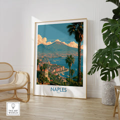 Naples Italy Vesuvius Wall Art — large framed print room setting chair plant