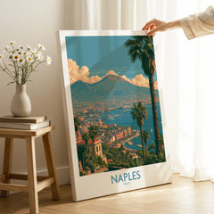 Naples Italy Vesuvius Wall Art — canvas print mirror edge hand holding room setting